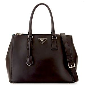 PRADA City Calfskin Bicolor Double Zip Galleria Tote in Black/Blue